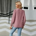 thumbnail image 3 of SWSMCLT Women's Summer Button Bishop Sleeve Elegant Soft Blouse Ruffle Shirt Loose Casual Thin Blouse Shirt Dark Pink Medium, 3 of 4