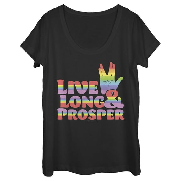 Women's Star Trek: The Original Series Live Long and Prosper Rainbow Hand Scoop Neck Black Large