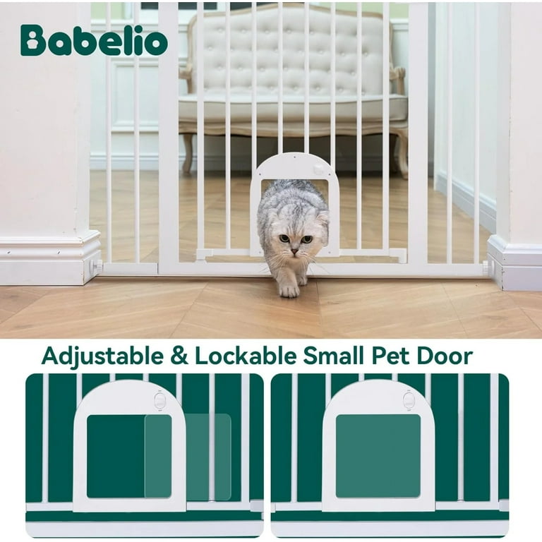Babelio Baby Gate with Adjustable Cat Door 29 43 Auto Close Durable Dog Gate for Stairs Doorways and House Easy Walk Thru Safety Gate with Pet Door White Walmart