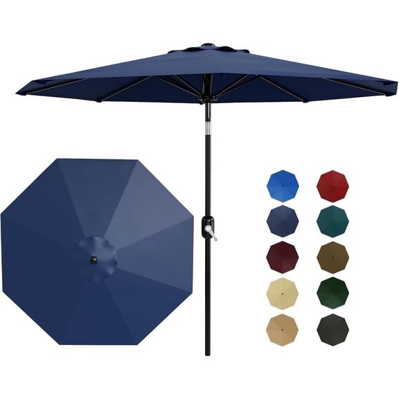 10 ft Patio Umbrella - 8 Sturdy Ribs Outdoor Table Umbrella with Crank Lift & Push Button Tilt - Market Umbrella for Pool, Deck, Yard, Garden - Navy Blue