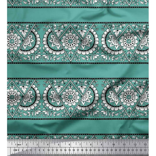 Soimoi Georgette Viscose Fabric Geometric,Leaves & Floral Block Fabric Prints by Yard 42 Inch Wide