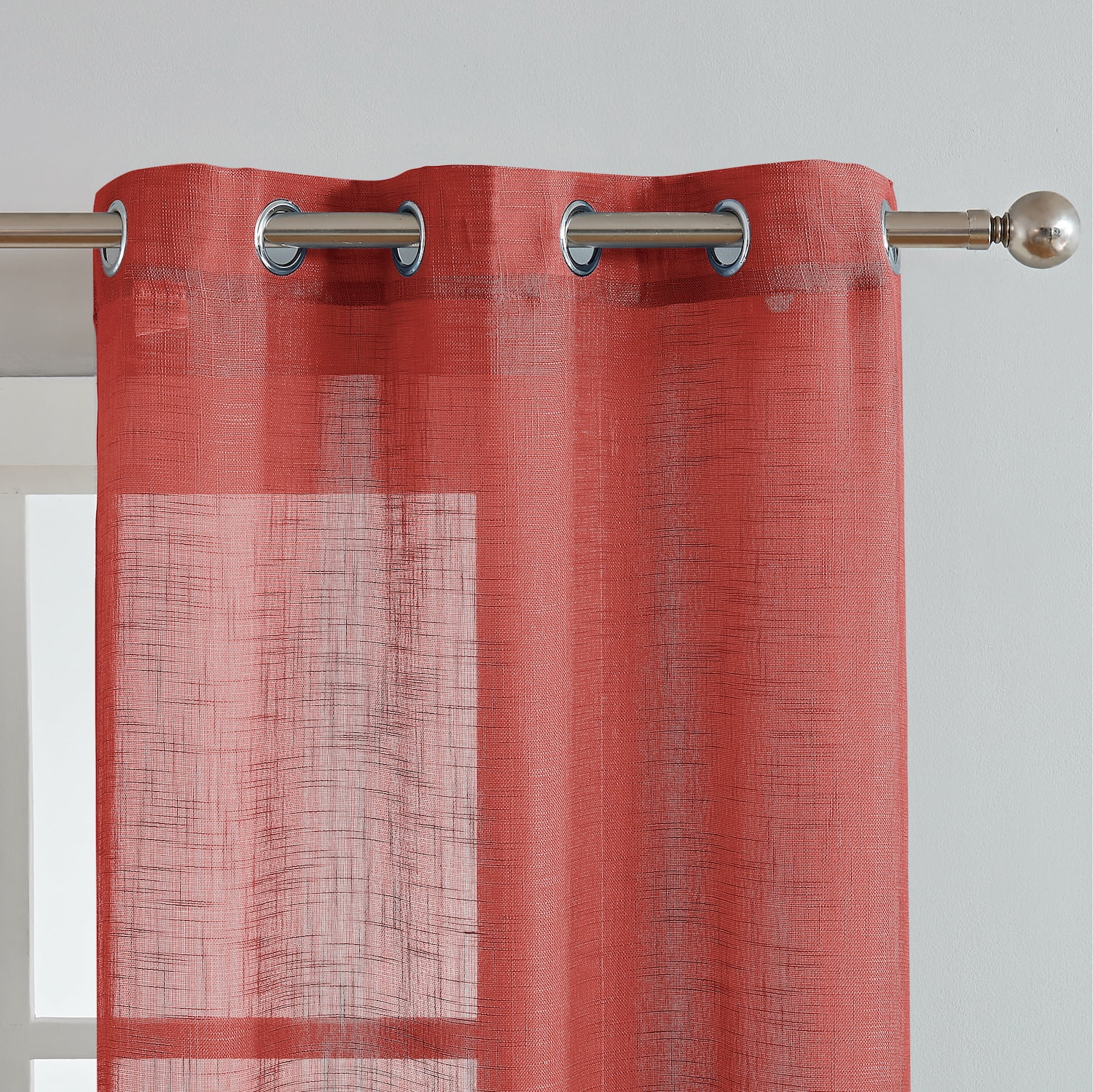 Dainty Home Hannah Solid Design Linen Look Criss-Cross Designed Linen Textured Light FilteringGrommet Panel Pair 76" x 96'' In Shrimp