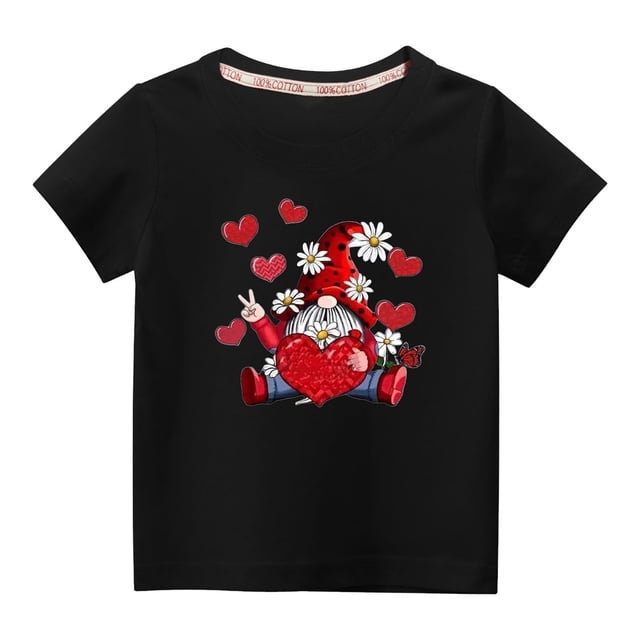 Penkiiy Haut à Manches Courtes Imprimé Col Rond Mode Mignon pour Enfants Garçons Filles 4-5 Ans Noir
