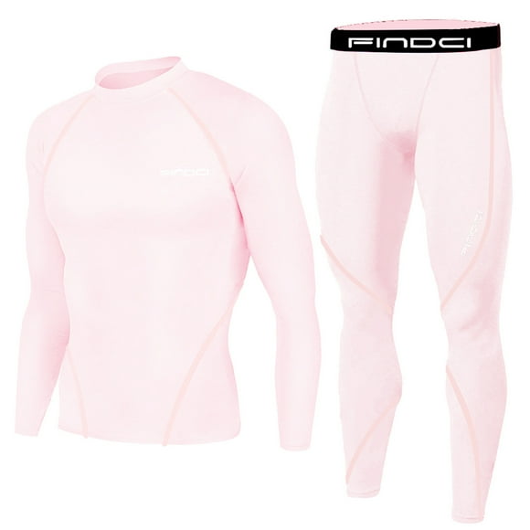 DDAPJ pyju Mens Compression Workout 2 Piece Set Long Sleeve Sports Base Layer for Cycling Hiking Basketball Thermal Underwear Shirt and Pants Set Cool Dry Flash Sale Pink M