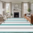 thumbnail image 2 of Teal Grey Stripe 6x9 Area Rugs, Modern Farmhouse Vertical Striped Non-Skid Rubber Backing Large Rectangle Rugs - Living Room Bedroom Home Office, Indoor Floor Mat Carpets Washable Rug, 2 of 9