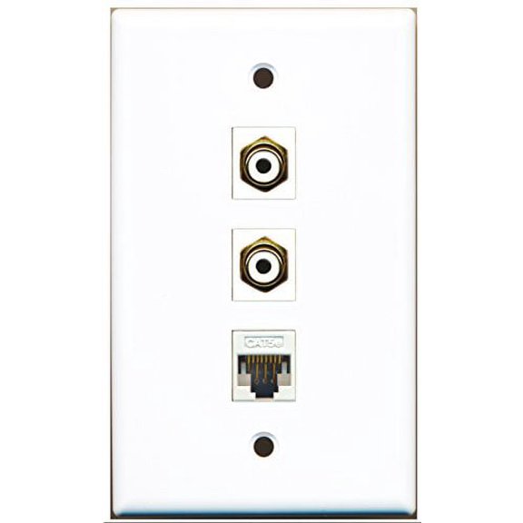 RiteAV - 2 Port RCA White and 1 Port Cat5e Ethernet White Wall Plate