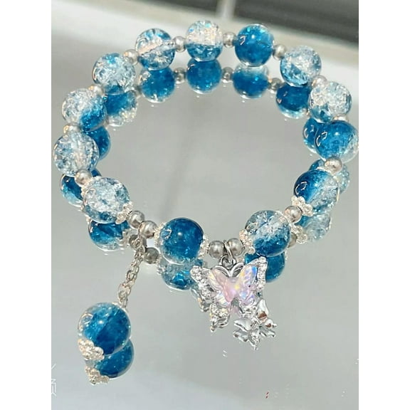 EOEMY 1Pc Butterfly Charm Bead Blue Bracelet For Women Creative Jewelry For Women-Default