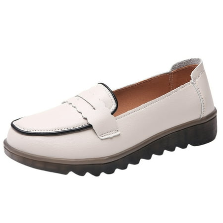 OJSFQUFP Womens Walking Shoes Leather Shoes non Slip Women Single Shoes Comfortable To Work Women Fashion Shoes Dress Shoes for Women White 39