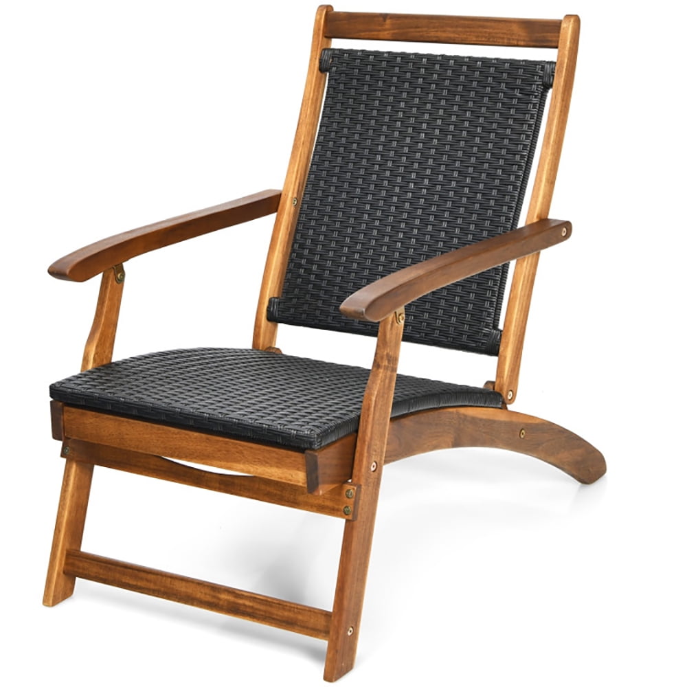 Aimee Lii Patio Rattan Folding Lounge Chair with Acacia Wooden Frame Retractable Footrest, Patio Loungers Aimee Lii Patio Rattan Folding Lounge Chair with Acacia Wooden Frame Retractable Footrest, Patio Loungers
