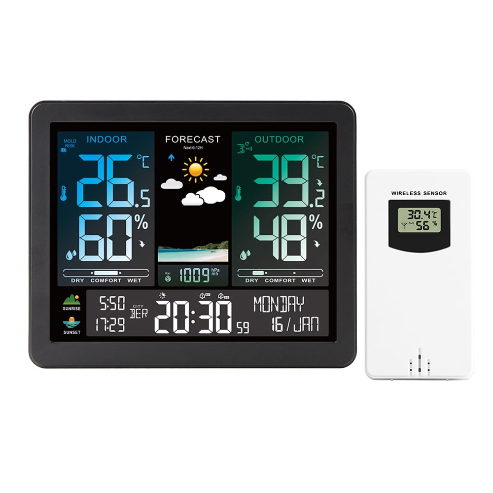 Weather station,Temperature Pressure Weather Screen Clock Temperature Pressure Weather Display Color Screen Clock Support Station Color Screen Display Alarm Clock Weather Station Huiop