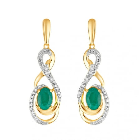 10k Gold Emerald & 1/5 Carat T.W. Diamond Drop Earrings