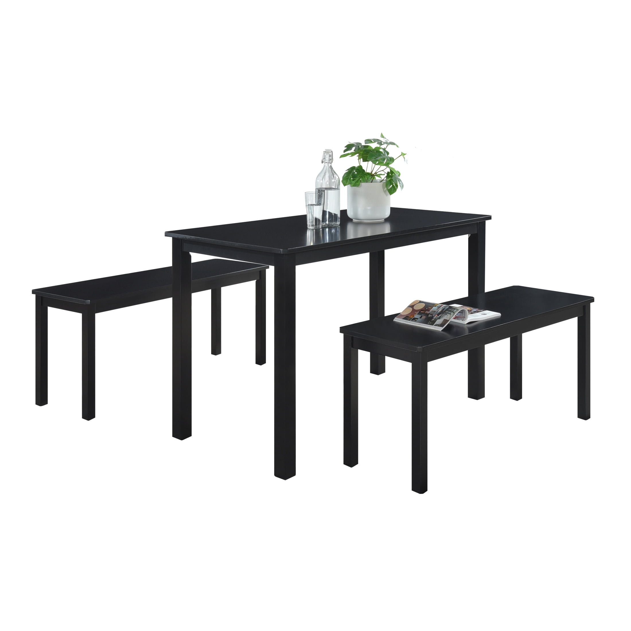 Castle Place Simple 3-Piece Wood Dining Table Set, Black