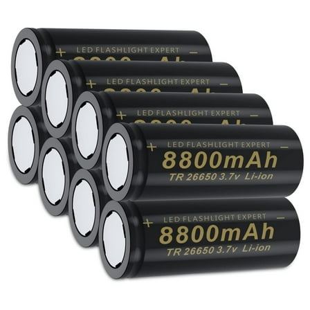 26650 Rechargeable Battery 3.7V Lithium 8 Pack Flat Top 8800mAh Large Capacity for Headlamp LED Flashlight