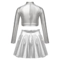 thumbnail image 2 of iEFiEL Girls 2Pcs Metallic Latin Jazz Cheer Performance Dance Costume Long Sleeve Crop Top with Pleated Skirt Silver-A 6, 2 of 7