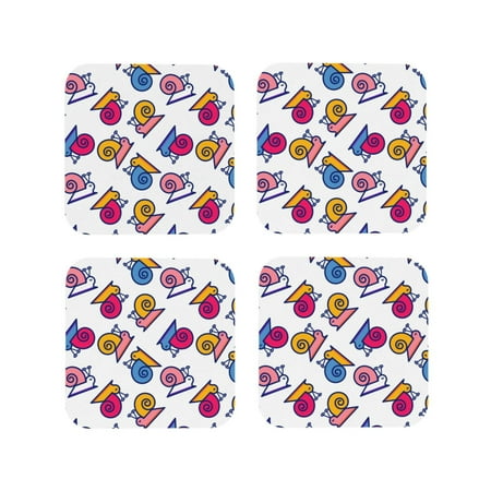 

Leather Coasters Set of 4 - Colorful Snails Lightweight Non-Slip Drink Coasters for Desk Anti-Scalding Desk Cup Coasters for Office Table Decor Square