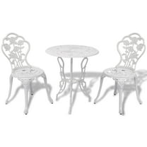 vidaXL 3 Piece Cast Aluminum Outdoor Bistro Sets with 1 Round Table and 2 Chairs, White/White