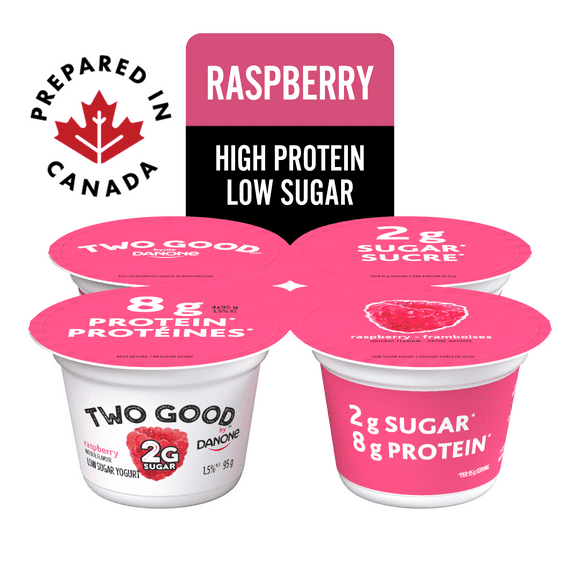 Two Good Yogourt à la framboise, 2 g de sucre, 8 g de protéines 4 x 95 g