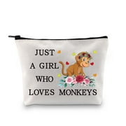LEVLO Funny Monkey Cosmetic Bag Animal Lover Gift Just A Girl Who Loves Monkeys Makeup Zipper Pouch Bag Monkey Lover Gift For Women Girls