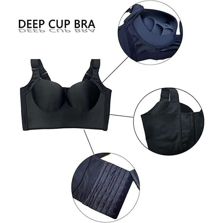 Women Deep Cup Bra Hide Back Fat Full-back Coverage Push Up Sports