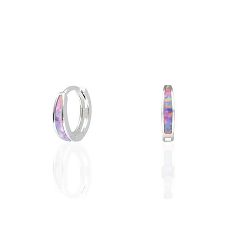 - 925 Sterling Silver Fire Opal Huggie Hoop Earrings 0.5