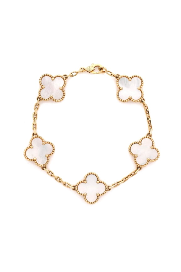Pre-Owned Vintage Alhambra 5 Motifs Bracelet 18K Yellow Gold and Mother of Pearl By Rebag