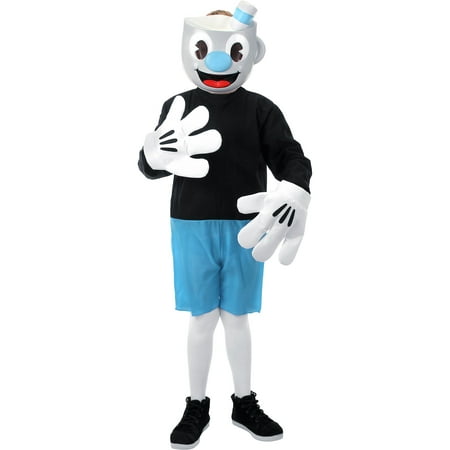 Elope, Inc Cuphead Mugman Costume for Kids, Includes a Black and Blue Jumpsuit, a Mask, and Large Gloves