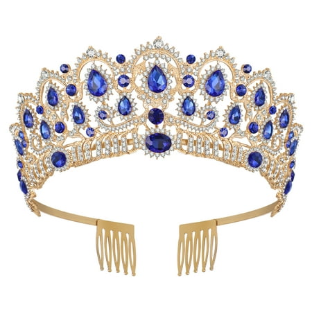 

Frcolor Korean Water Drill Bride Crown Hair Tiara Bridal Hair Accessories for Woman Girl (Blue)
