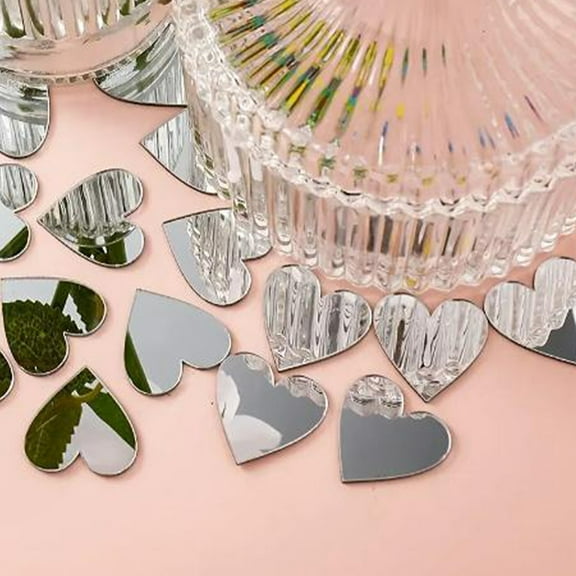 OFFIGAM 100Pcs Tiny Mirrors Silver Heart Mirror Stickers Self-adhesive Diy Crafting for Wall Art Decor