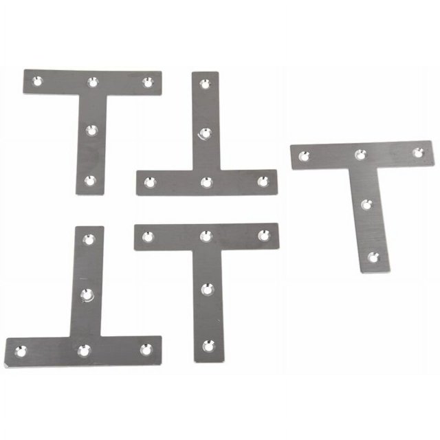 SODIAL(R) 5 piezas Soporte de reparación de refuerzo de esquina plana en forma de T de placa angular 80 mm x 80 mm