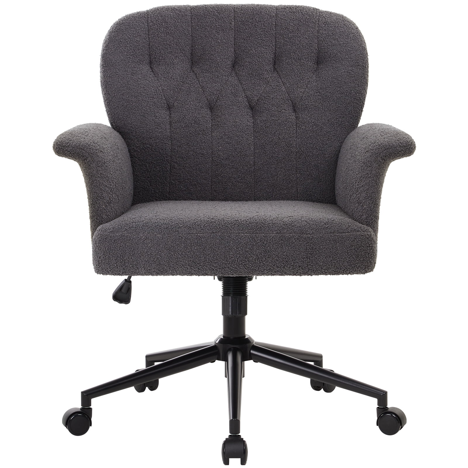 Office Desk Chair, Soft Fabric Cozy Desk Chair with Wheels and Arms, Modern Upholstered High Back Wide Seat Vanity Chair for Bedroom Living Room Makeup (Dark Grey)