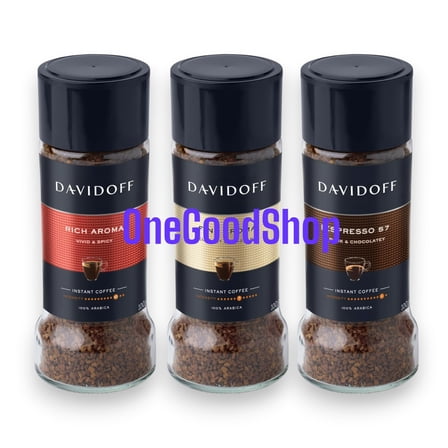DAVIDOFF Instant Coffee Trio - Rich Aroma, Fine Aroma and Espresso 57 Bundle - 100% Arabica Beans - Roasted for a Spicy Richness, Fragrant Elegance, and Chocolatey Depth, 3 x 3.52 oz