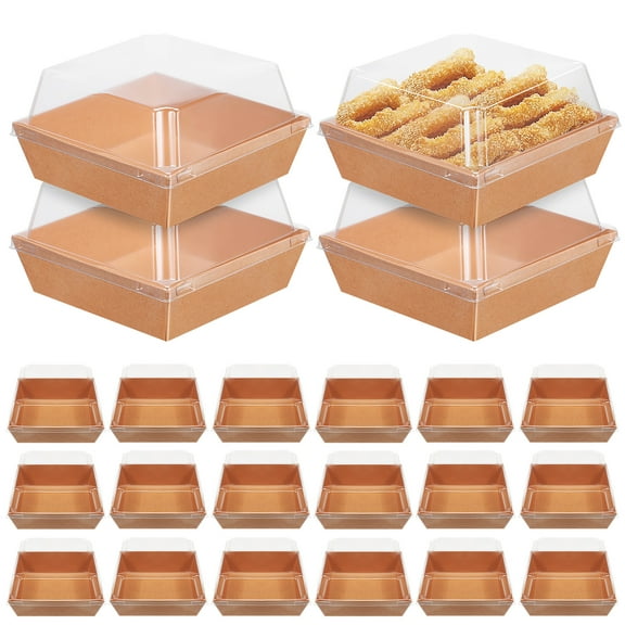 20 Pcs Sandwich Box Charcuterie Boxes Dessert Containers with Lids Packing Light Brown