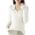 thumbnail image 3 of HVOBTTY Women's Long Sleeved Pullovers Sweaters, Sweaters for Women, Women's Fashion Casual Round Neck Solid Color Knitted Everyday Wear Sweater White, L, 3 of 4