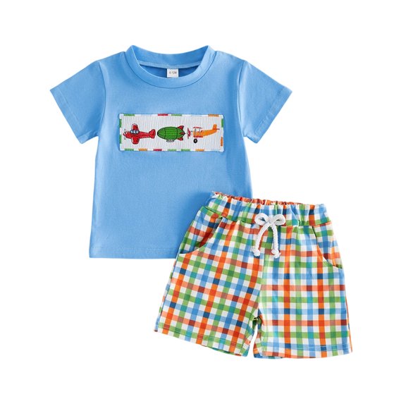 KPOPLK Baby Boy Outfit First Birthday Printed Clothes Toddler Short Sleeve Shirt Tops Shorts Set Cute Cake Smash 2Pcs Outfit Size 2-3 Years,Blue