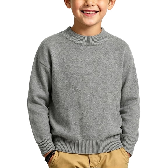 Boys Knit Cotton Pullover Sweaters Crewneck Warm Casual Long Sleeve Kids Fall Winter Clothes Gray 4-14