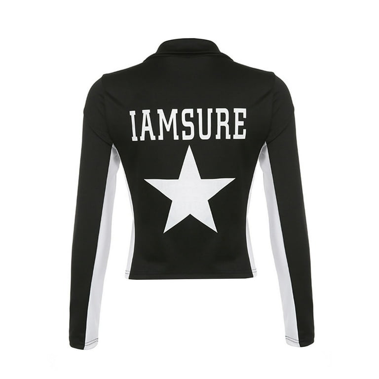 Women Zip Up Star Sweatshirt Lapel Cropped Track Jacket Women Zip Up Star Sweatshirt Lapel Cropped Track Jacket