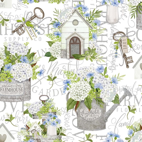 Nicole Tamarin Farmhouse Hydrangea Blooms Cotton Fabric