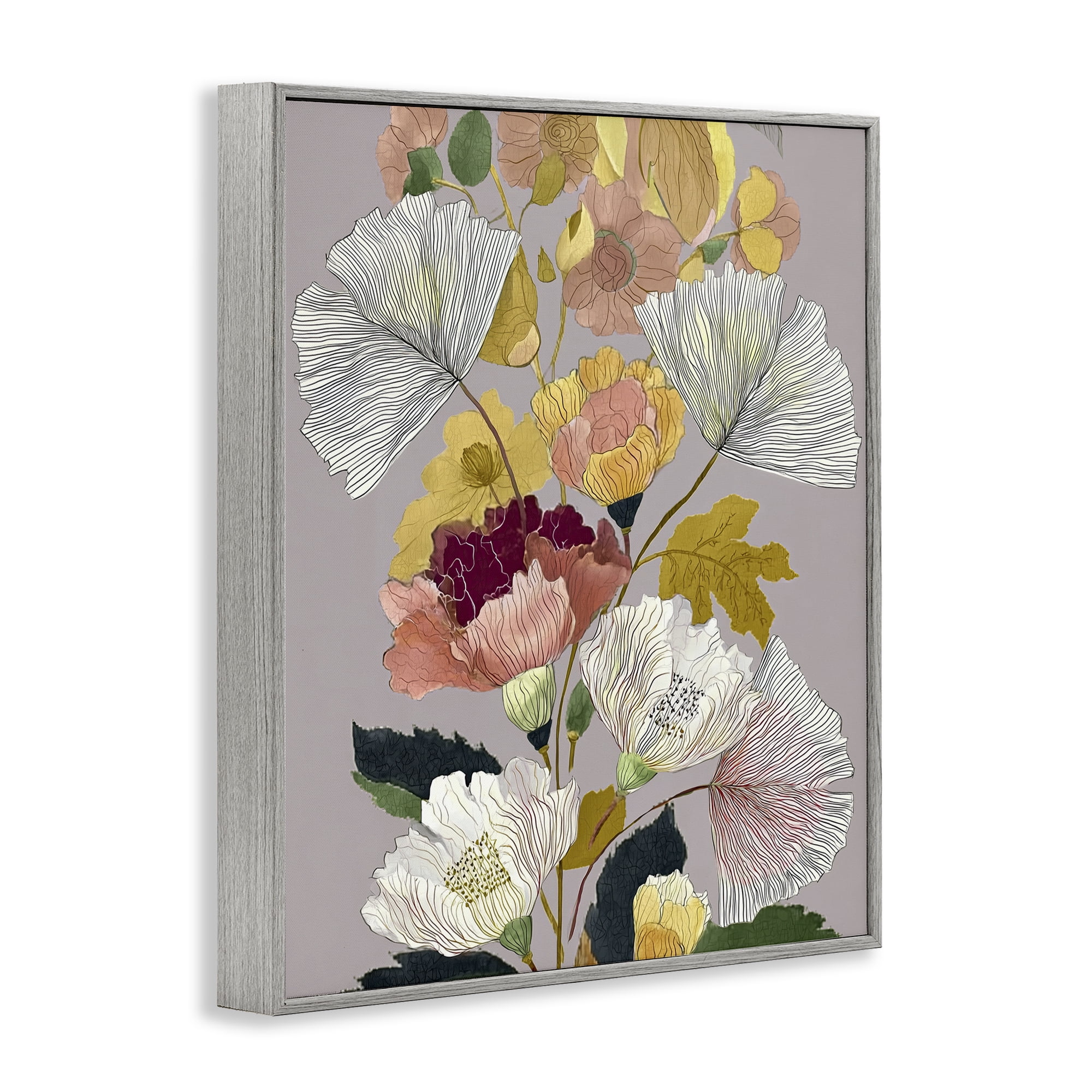 Detailed Foliage Leaves Gray Framed Giclee Art, design by Annabelle Hall