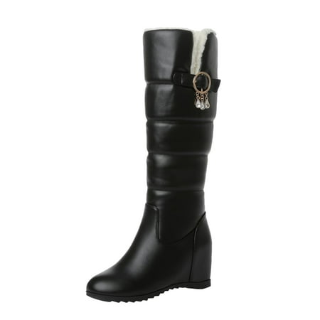 

fvwitlyh Snow Boots for Women Size 12 Womens Winter Boots Ladies Fashion Solid Color Leather Belt Buckle Cotton Boots Plush Women Snow Boot Socks