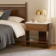 thumbnail image 4 of LuxenHome Faux Travertine Nightstand with Drawer and Open Shelf, MDF Wood Accent Side Table, 4 of 11