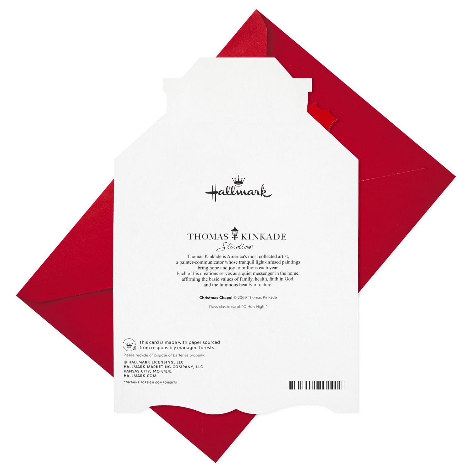 Carte musicale en relief de Noël avec lumières, Thomas Kinkade, Hallmark (Chapelle de Noël, joue « O Holy Night »)