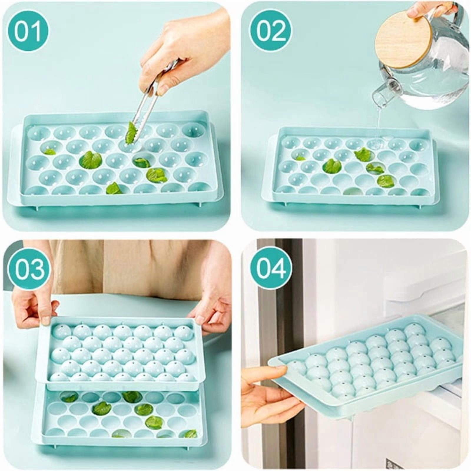 Reusable Sphere Ice Cube Maker, 33-Grid Round Ice Tray with Lid, Easy Release Ice Mold for Whiskey, Cocktail, and Coffee
