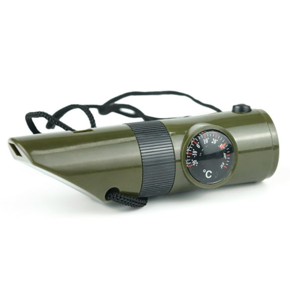7-in-1 Emergency Whistle Multi-functional Outdoor Safety Whistle with Compass Signal Mirror LED Light for Camping Hiking Survival Boating Fishing