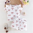 thumbnail image 2 of YuYuBao Baby Girls Outfits Sets Summer Soft Cute Bowknot Print White Ruffles Tops + Pants 2Pc Baby Girls Home Clothes Outfits, 9-12 Months, 2 of 9