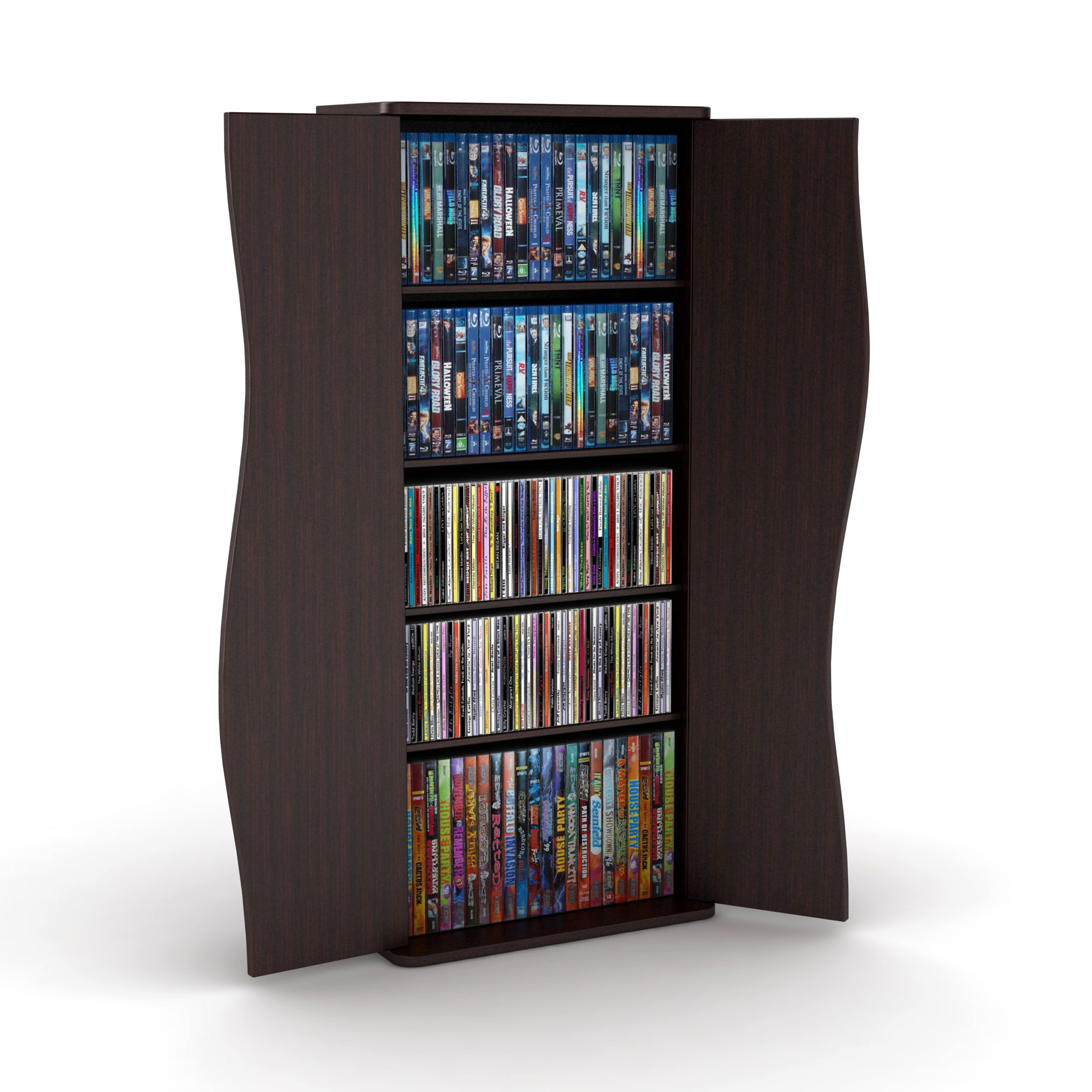 Atlantic 35" Venus Small 6-Shelf Media Storage Shelf & Cabinet (198 CDs, 88 DVDs, 125 BluRays), Espresso - image 4 of 7