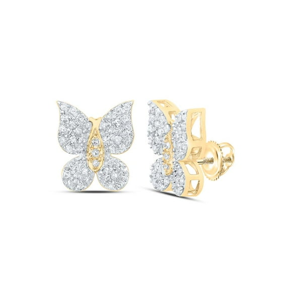 10K Yellow Gold Genuine Diamond Women's Cluster Butterfly Stud Earrings 1/4 CT