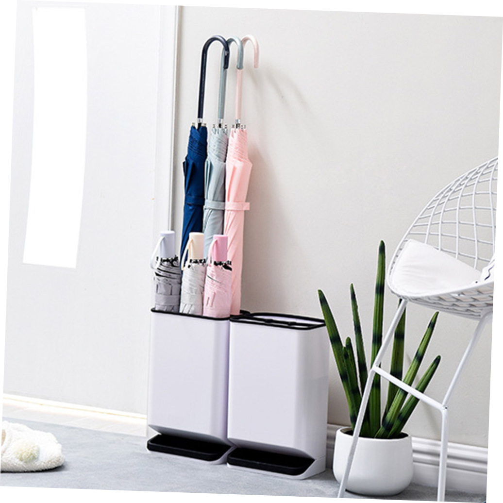 OUNONA Umbrella Rack Storage Stand with Detachable Drain Tray Iron Base for Neat Compact Black Umbrella Holder