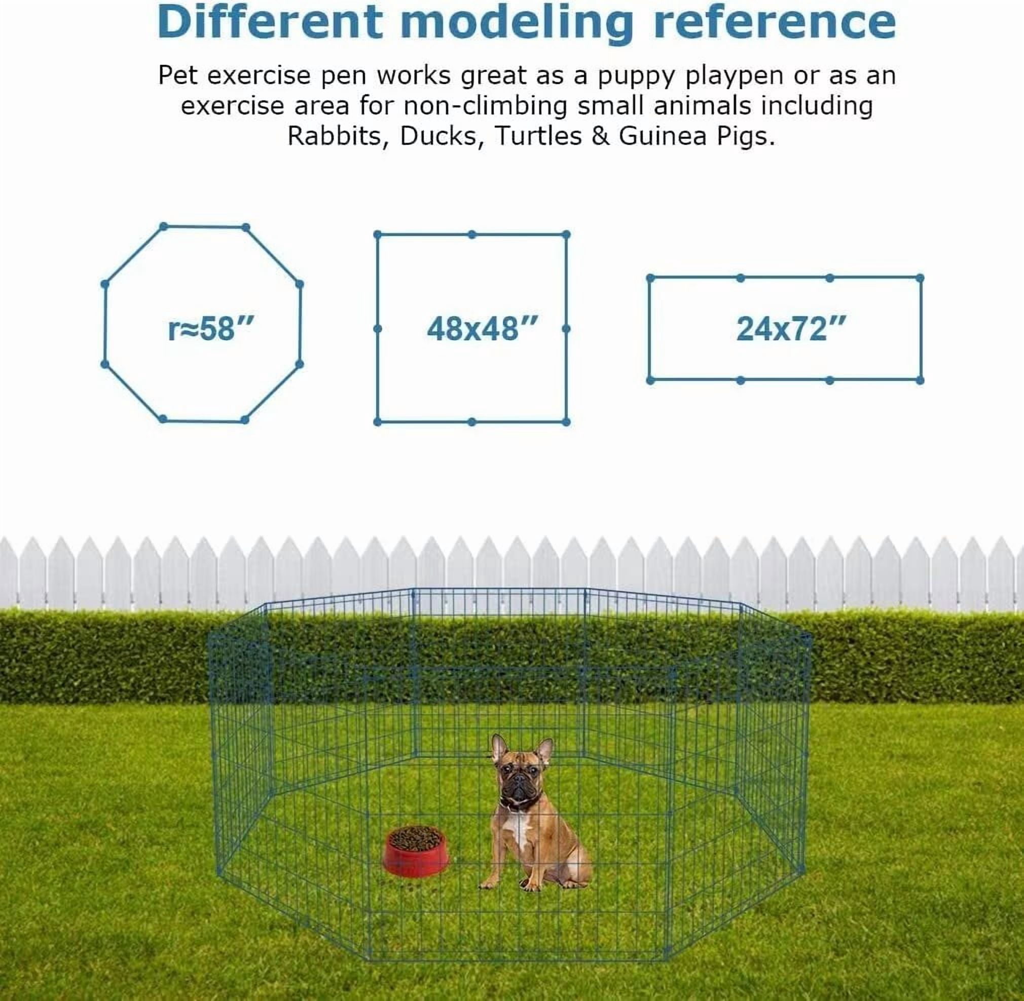 YRLLENSDAN 8 Panels 24”H Metal Dog Playpen, Portable Dog Fence for Yard and RV Camping, Foldable Pet Playpen for Indoor and Outdoor, Blue