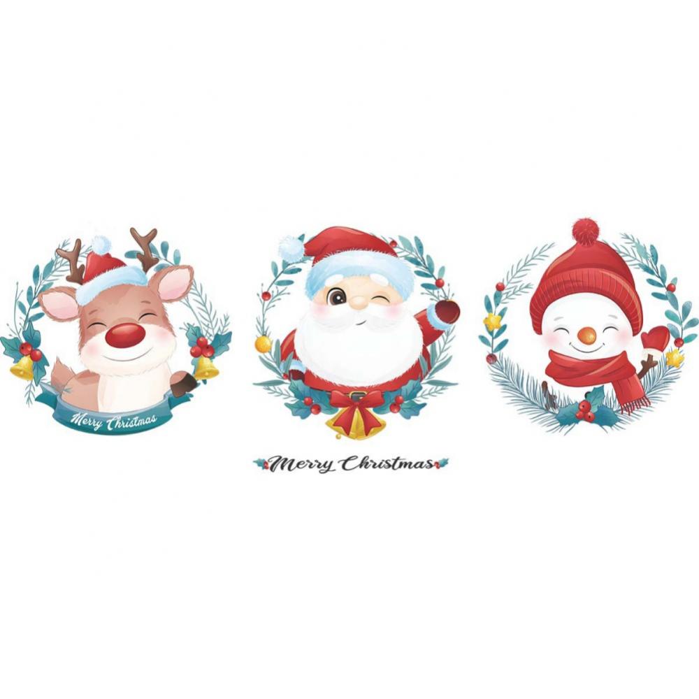 Christmas Wall Stickers Santa Claus Elk Wall Decals Removable DIY