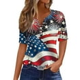 thumbnail image 2 of Weiqiqre Womens Tops Plus Size USA Flag V-Neck T-Shirt Women Distressed American Flag Graphic Tees Short Sleeve 4th of July Patriotic Tops, 2 of 5